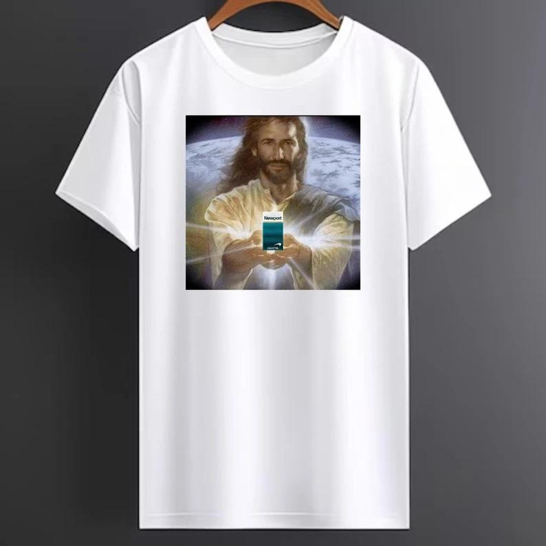 Ježíš drží cigarety | Tričko Newport Funny Meme Oddly Specific Weird Trička Trička s grafickým potiskem Top Bavlněné tričko Unisex