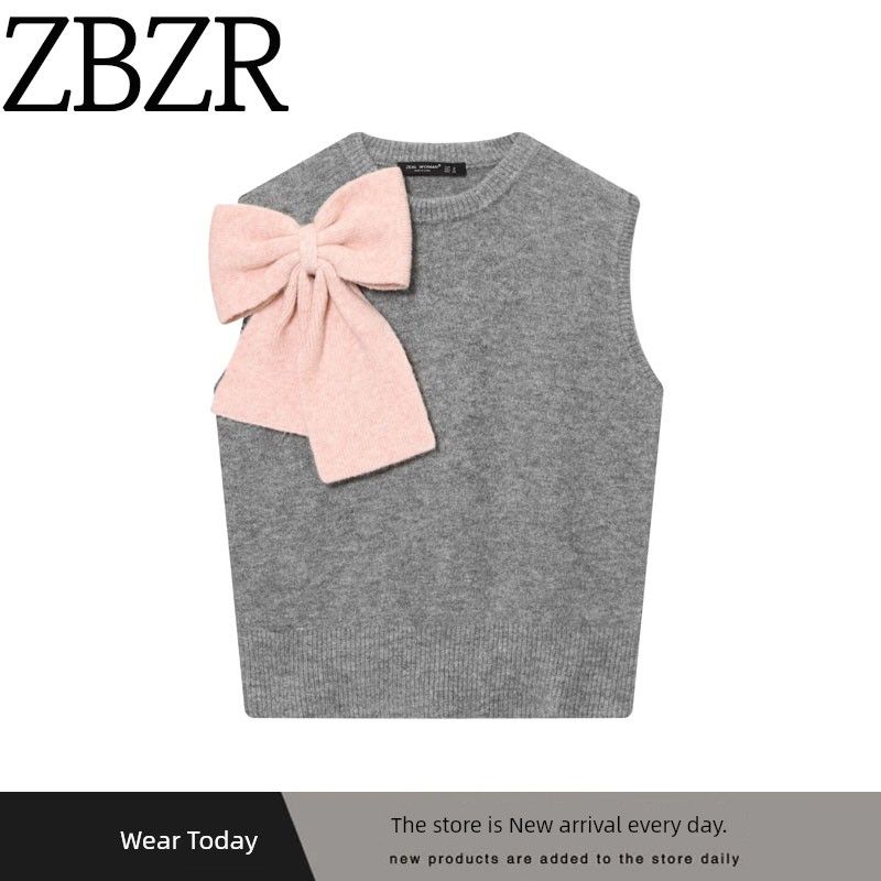 Za Autumn New Arrivals Women's Clothing Zr European and American Style Fashionable Bow Decorated Vest-Style Knitwear 5536172 802