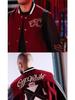OFF25SS Trendy White & Red Leather Embroidery Baseball Jacket for Couples - Men's & Women's Short Style