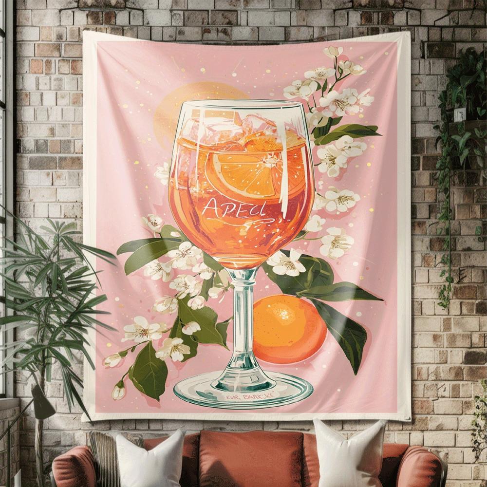 

Orange cocktail flowers Digital printing polyester wall tapestry suitable for use in living rooms bedrooms offices bars party 74x94cm(29x37in)