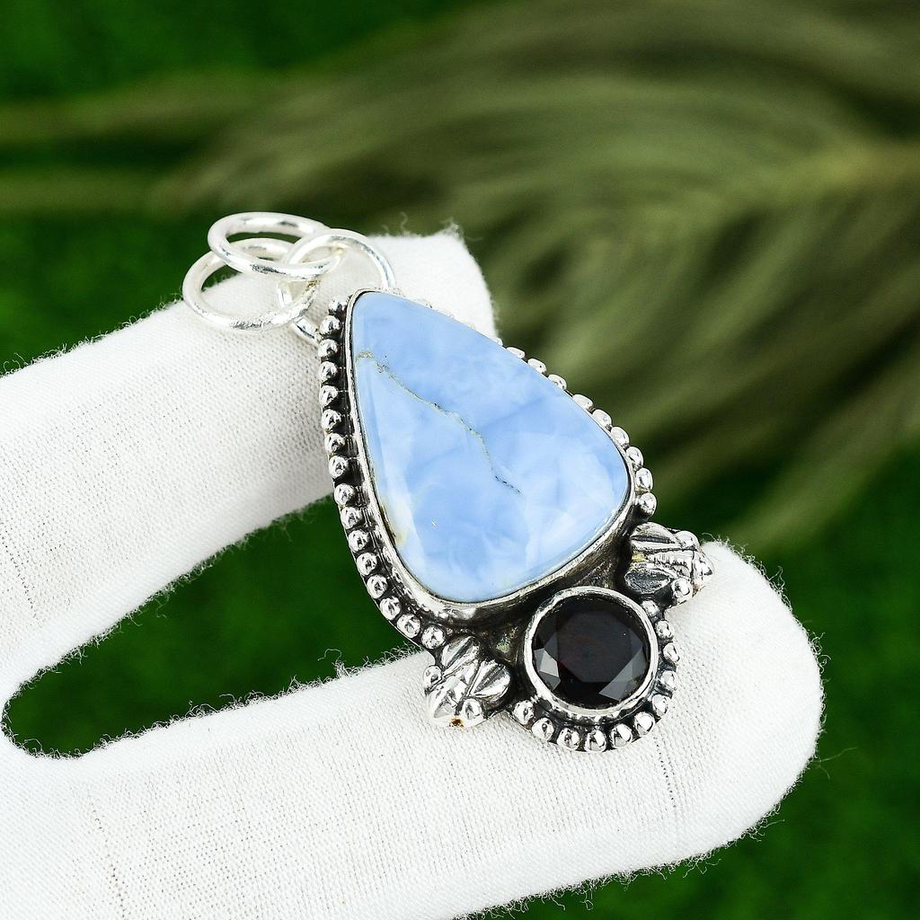 925 Silver Owyhee Blue Opal Gemstone Spinel Wife Bezel Trendy Pendant Jewelry