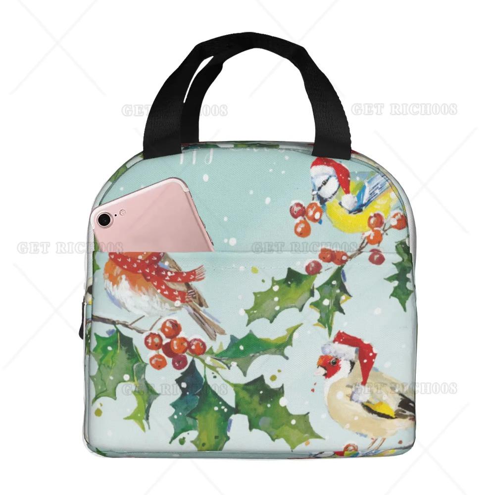 

Сумка для ланча Robin Birds of Christmas для мужчин, женщин, детей, пикников, работы, школы, ланч-боксов, Bento, изолированных подарков 22x20x13CM бежевый