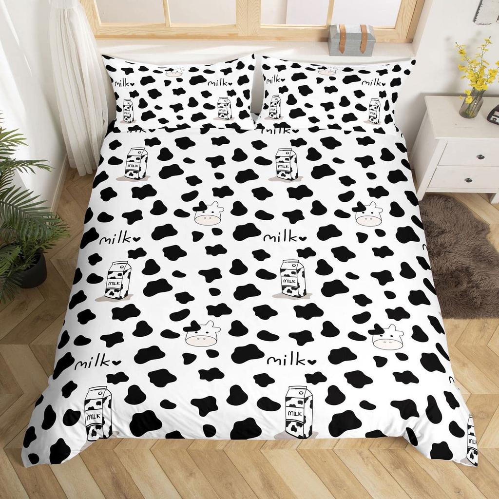 Cow Print Bedding Set King Size Kids Black White Duvet Cover Set Cartoon Milk Cow Comforter Cover Animal Farmhouse Quilt Cover