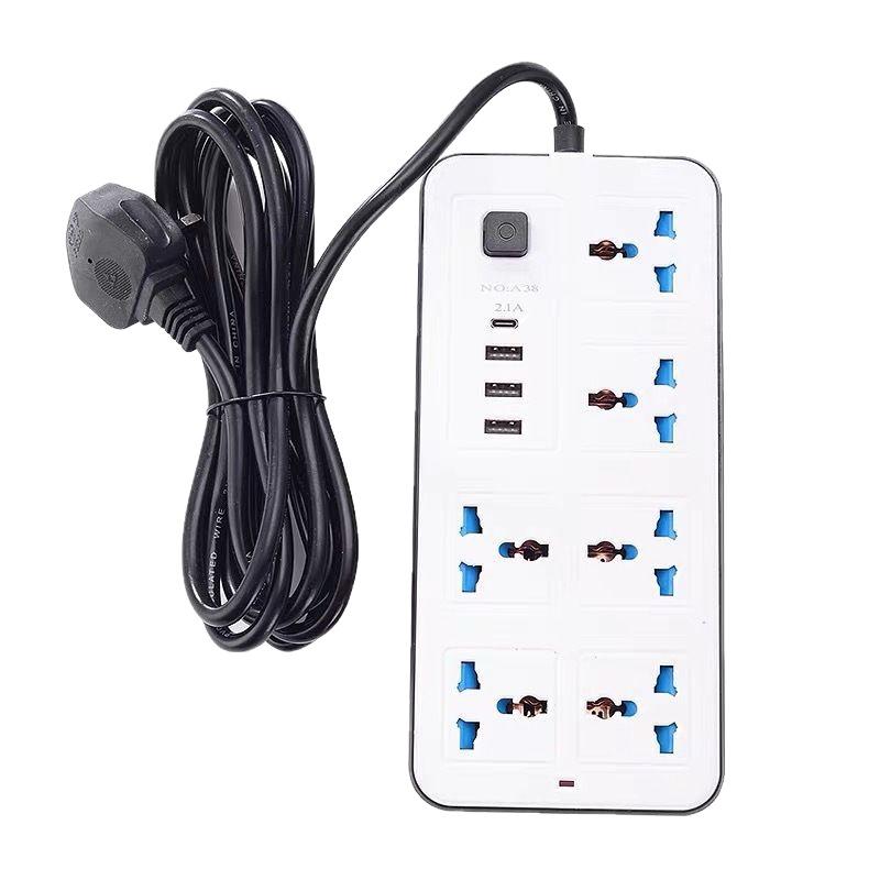 UK Standard Power Strip with USB, Multi-Hole Switch, and Extension Cord