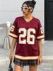 Amerikanisches Baseball-Nummer-bedrucktes kurzärmeliges T-Shirt V-Ausschnitt Locker Trendige Streetwear Y2K Top Sommer Damen-T-Shirts