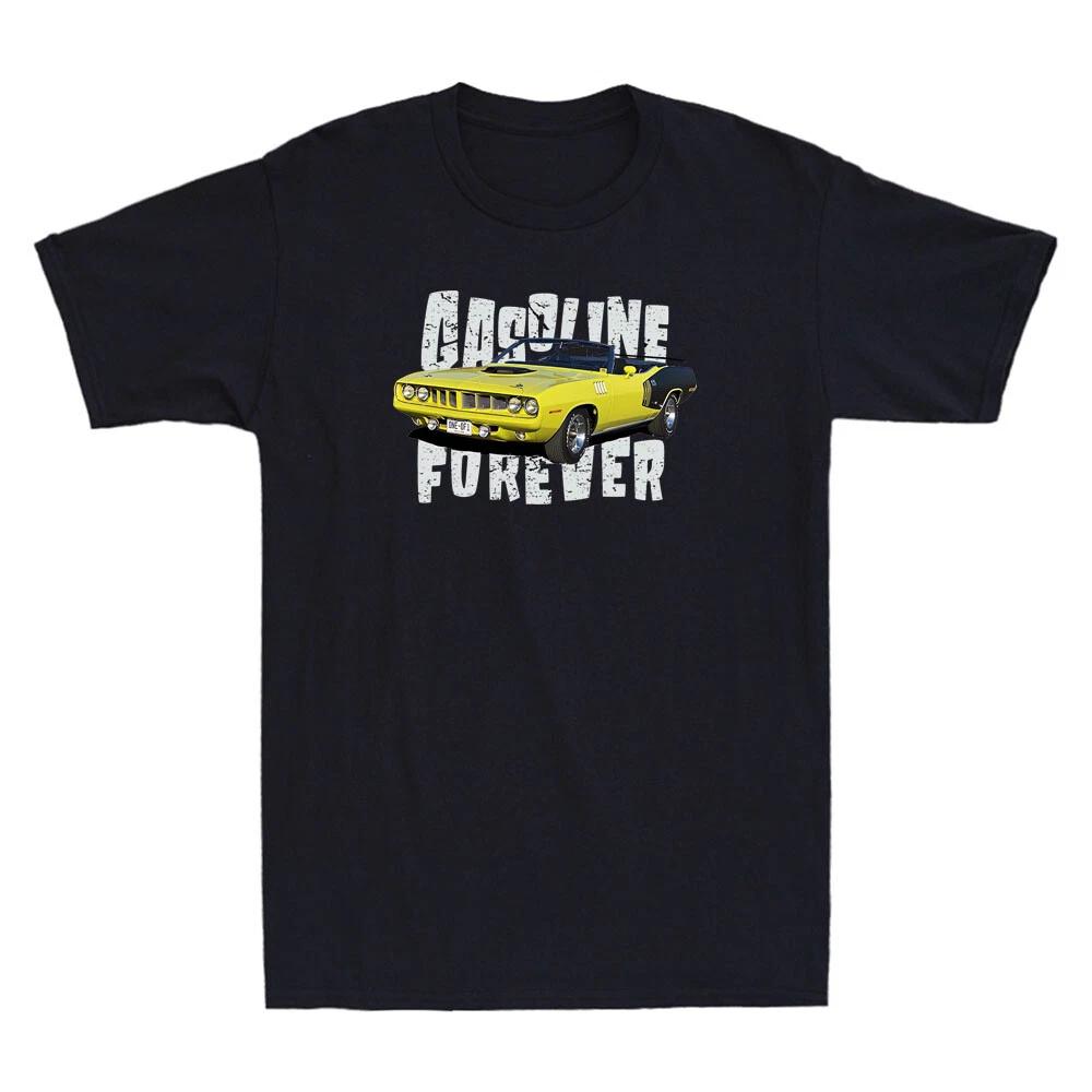 Gasoline Forever Funny Yellow Gas Cars Pattern Saying Quote Vintage Mens T-Shirt L