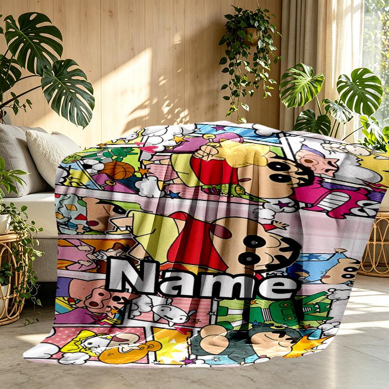 Custom Name Personalized Crayon Shin Print Blanket, Home Decor, Bedroom, Sofa, Camping, Couch, Gifts for Birthday ChristmasEnthusiasts