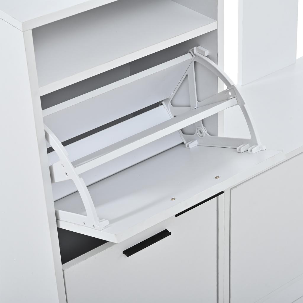Coat Rack for the Entrance Area, Shoe Cabinet, Mirror and Clothes Hooks, Wall-Mounted Wardrobe, for Hallway Entrance Area, White, 120x30x180cm