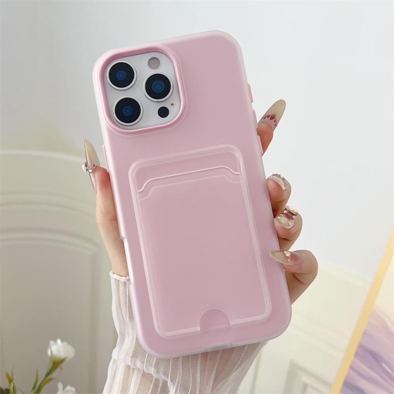 2in1 Card Holder Slot Wallet Po Pocket Case For iPhone 16E 16 15 14 Plus 13 12 11 Pro Max Matte TPU+PC Shockproof Clear Cover