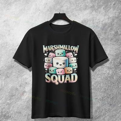 Marshmallow Squad Kawaii Cute Marshmallows Graphic Tee Soft Cotton Round Neck Casual TShirt for Unisex