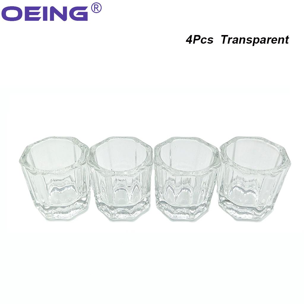 OEING 4Pcs/Set Glass Bowls Dental Mixing Cup Octagonal Reconcile Cup Nail Art Cup Dental Lab Powder Holder Container Tools