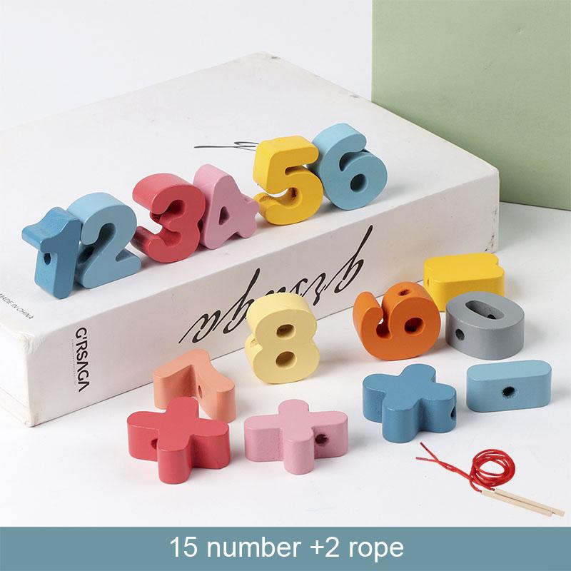 Kids Montessori Wooden Lacing Toy DIY Wooden Beads For Children Cartoon Animals Fruit Letter Digital Beads Threading Toys Gifts