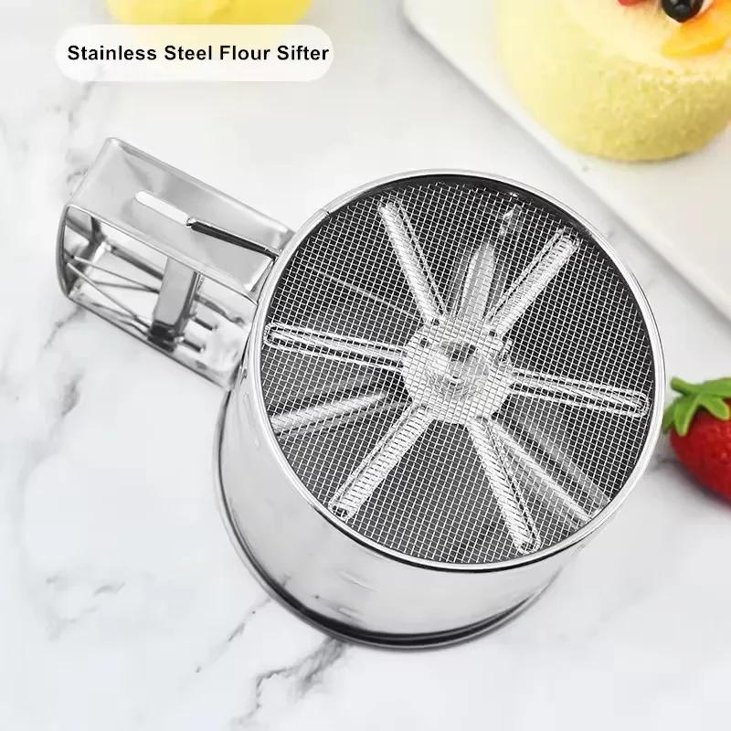 Kitchen Flour Sieve Handheld Semi-automatic Sugar Sifter Powder Shaker Handle Measuring Cup Making Tool Baking Kitchen Tools