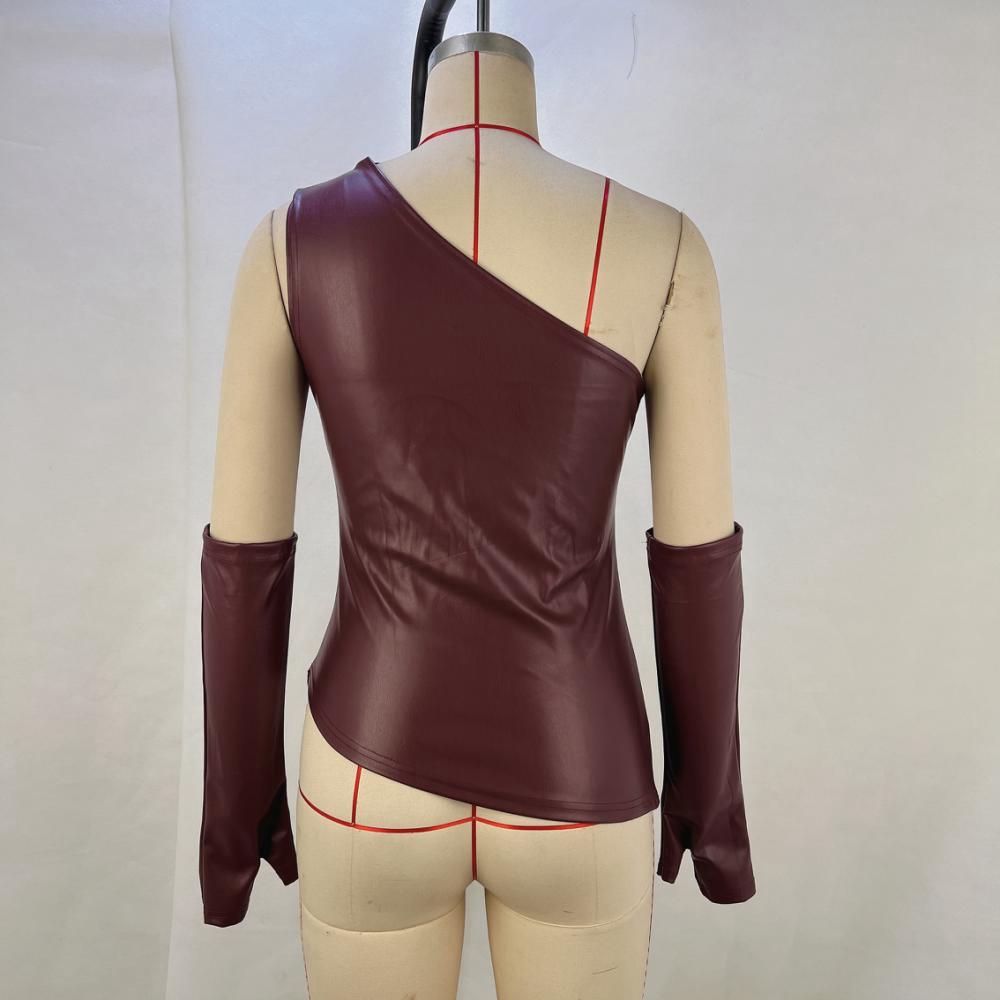 2024 Women's Street Fashion Sleeveless Oblique Collar PU Leather Vest with Sleeves