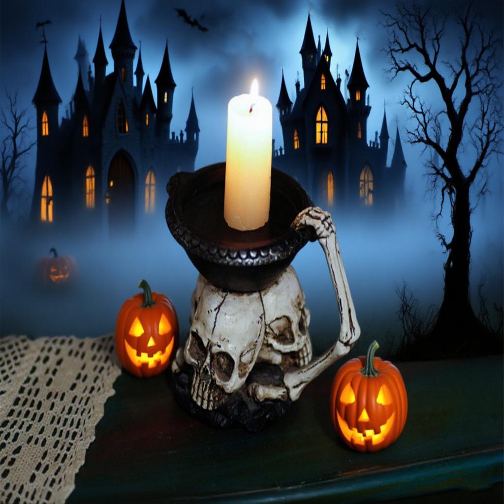 ThreeGhost Head Top Candlestick, Entrance Desk, Storage Tray, Halloween-Themed Decorative Background Props