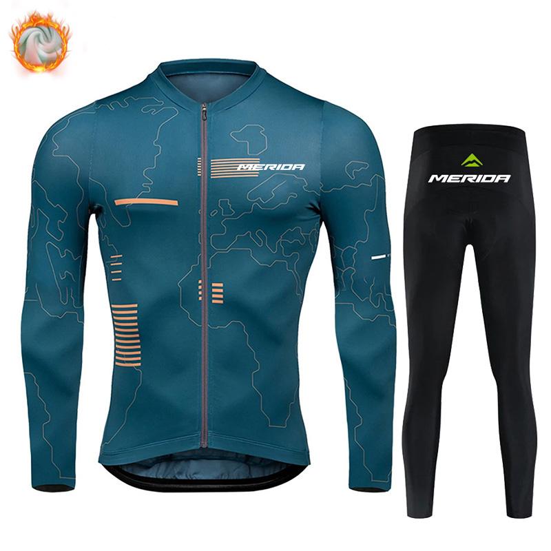 Merida Bike Team 2026 Winter Long Sleeves Cycling Clothing Men's Thermal Fleece Cycling Jersey Set Moutain Road Bike Uniform