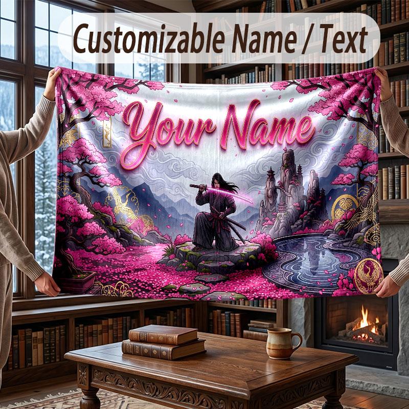 Fantasy Magic Theme Throw Blanket Custom Name Text Personalized Blanket Soft Cozy Blanket for Home Sofa Bed
