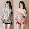 Women's Three-Piece Bikini Set: Girlish, Sexy Style with Bowknot, Long-Sleeved Top, and Sunscreen Protection.