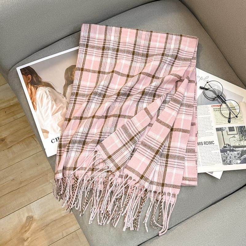 Outono e inverno novo cachecol feminino engrossado imitação de cashmere versátil estudante amigável xale longo cachecol xadrez