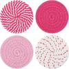 Pink Woven Coasters, 4.13in/10.5cm Round Pink Coaster for Desk Cute Coasters Set of 4 for Kitchen Dining Coffee Table Desk Accessories Aesthetic