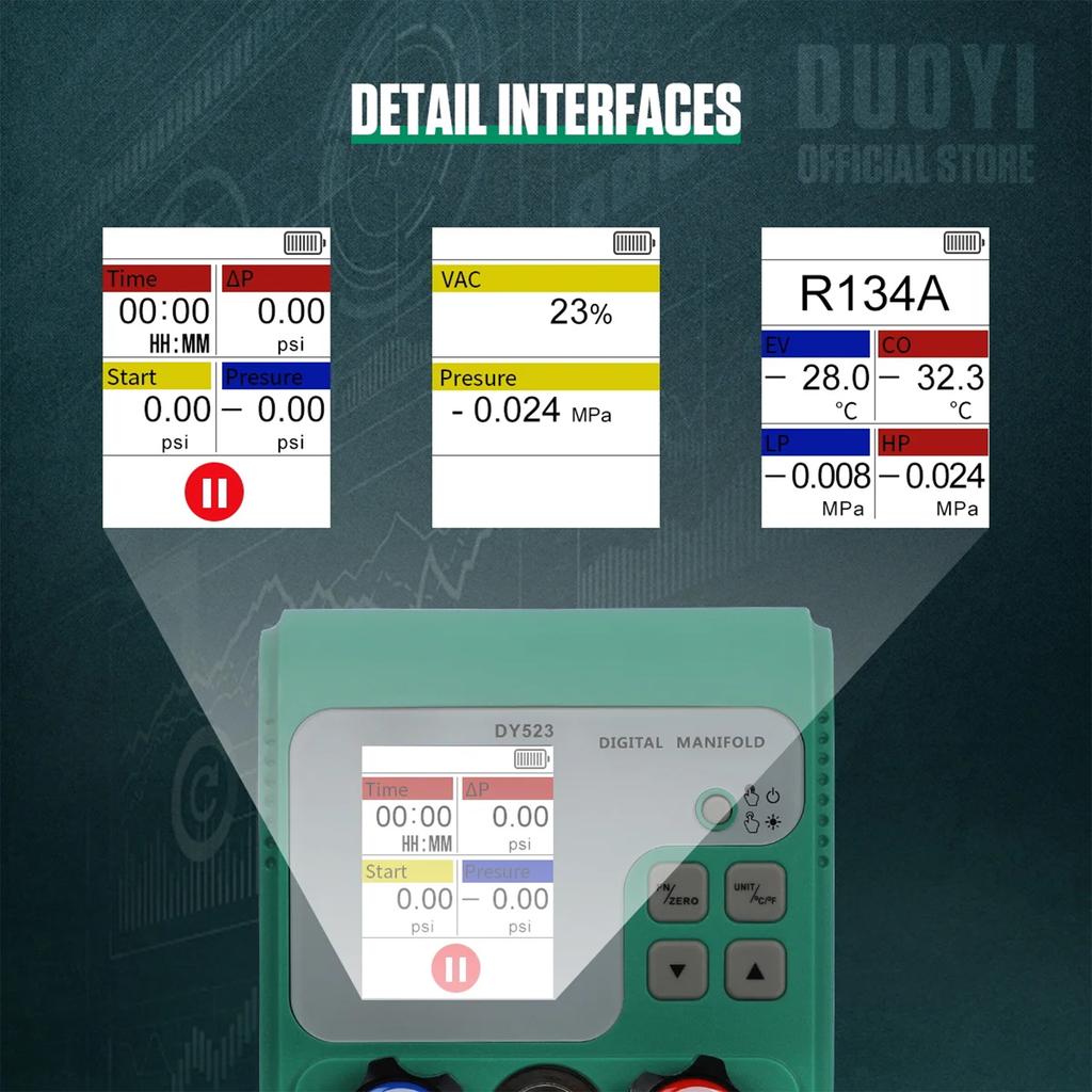 DY523 digital manifold A/C refrigerant fluoride meter vacuum pressure gauge automobile refrigerant repair vacuum meter