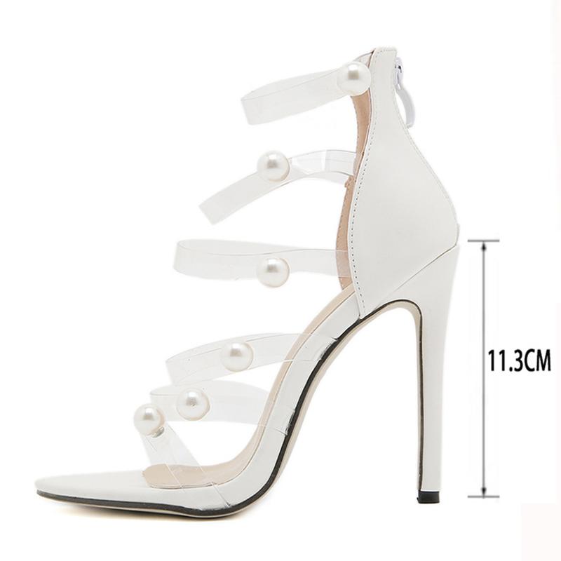 Fashion Liyke Fashion Design White Pearl PVC Transparent Sandals Women Sexy Zip Cover Strap High Heels Summer Open Toe Party Dress Shoes