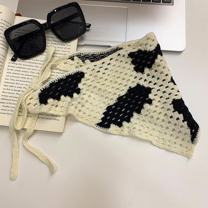 Spring and Autumn Sweet and Cute Wind Handmade Knitted Headband Female Personality Crochet Literary Style Triangle Scarf Headscarf