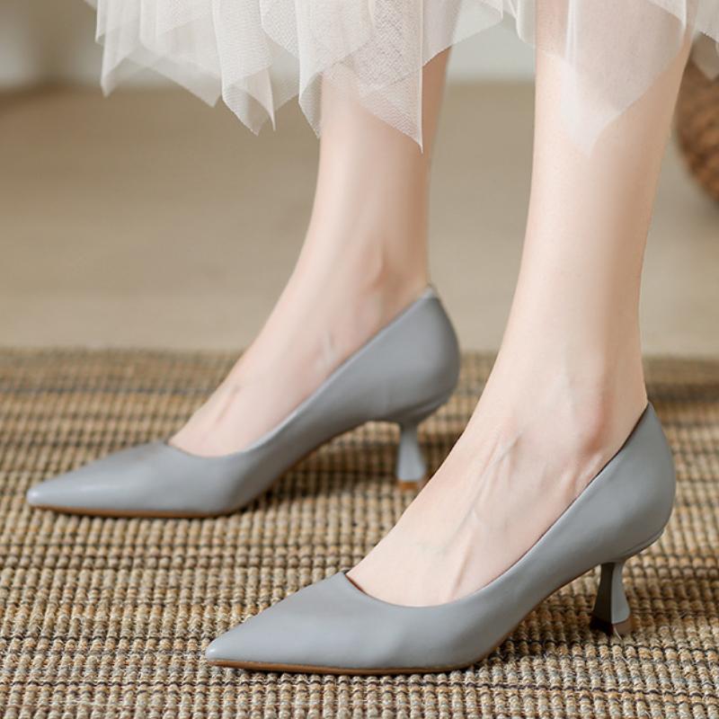 Fashion Elegant Pointed Toe Shallow High Heels Women High Quality Soft Leather Thin Heeled Slide Sandals Fashion Comfortable Dress Shoes