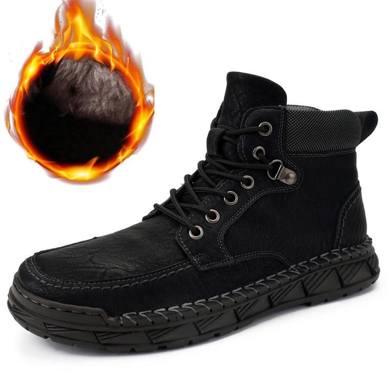 

Мужские кожаные ботинки ручной работы, осенне-зимние повседневные кожаные туфли из спилка, мужские ботильоны 48 чёрный