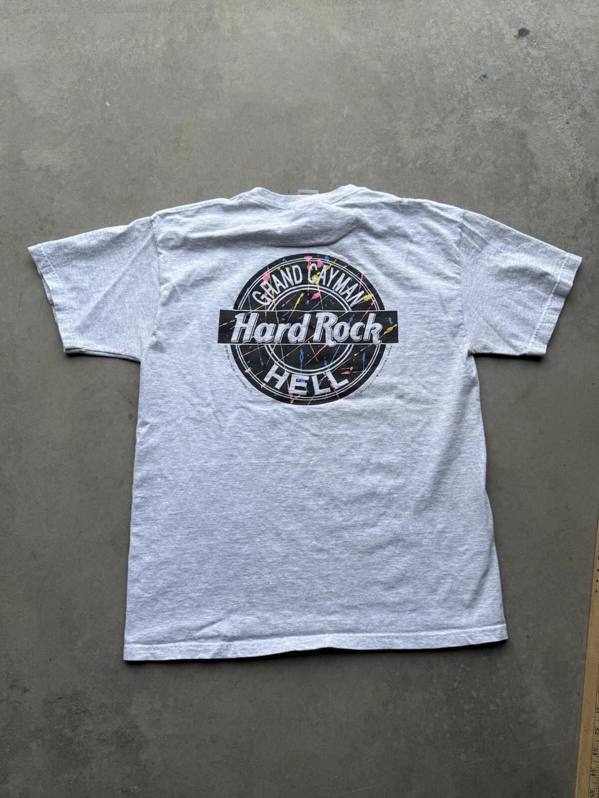 

VINTAGE Hard Rock Cafe Grand Cayman HELL 1994 Heather Grey T T-Shirt Size Large M