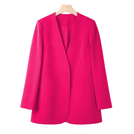 Women Suit Coat Collarless Long Sleeve Solid Color Casual Coat Loose Fit No Buttons Cardigan Style Outerwear Work Wear