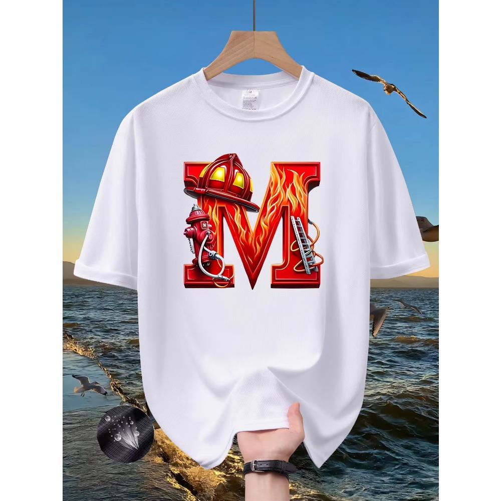 Fashionable Men's Letter M Pattern Printed Comfortable Soft Breathable International T-shirt Loose Versatile Plus Size Loose Cotton T-shirt