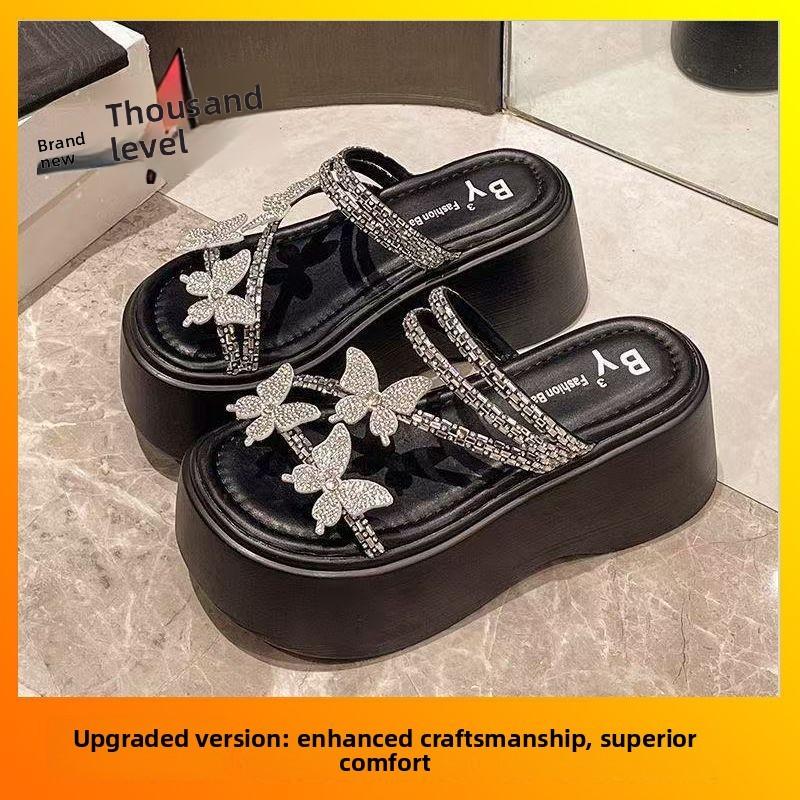 Fashion French Style Platform Slide Sandals With Rhinestones For Women