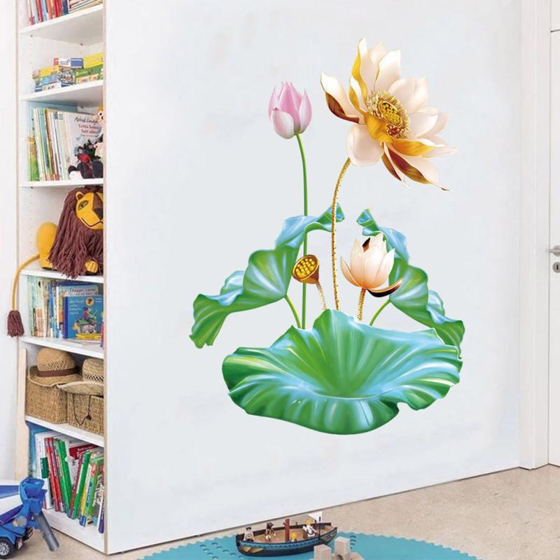 2pcs Lotus Flower Wall Stickers Waterproof Wall Decal Wallpaper For Living Room Bedroom Decoration