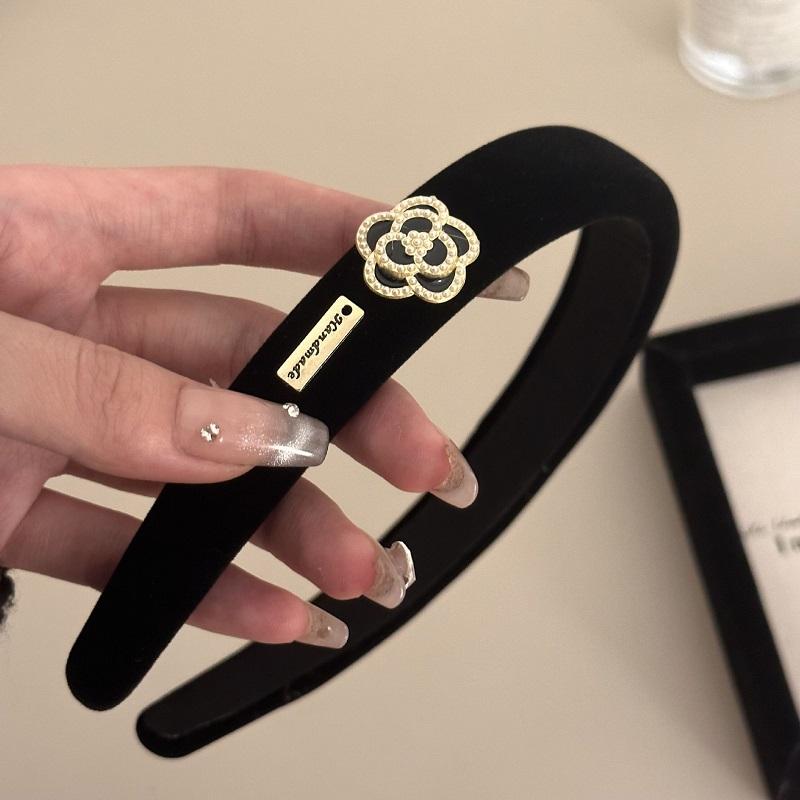 Korean Black Velvet Camellia Flower Headbands for Women Girls Elegant BB Clip Pearl Hairband Headwear Hair Accessories
