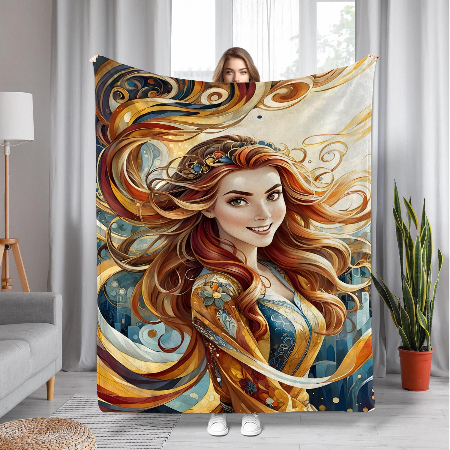 

Sweet blonde girl pattern Flannel printed blanket suitable for all seasons suitable for living room office sofa and travel 75x100cm