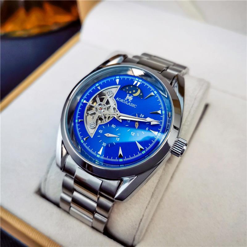 Novo Relógio Masculino Luminoso à Prova d'Água Sol, Lua e Estrelas Multifuncional Totalmente Automático Mecânico para Estudantes Homens