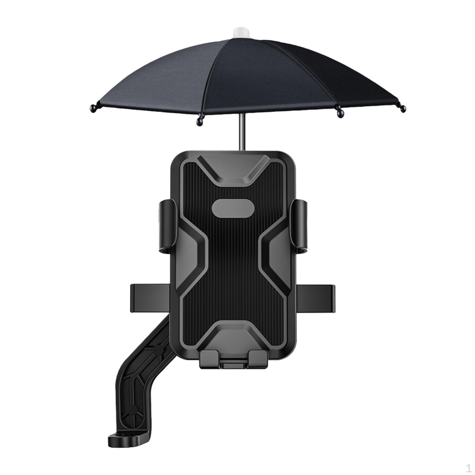 

Motorcycle Phone Holder, Stand with Mini Umbrella Side Mirror Black