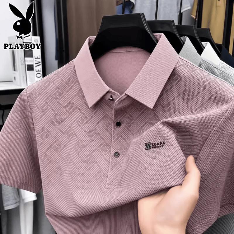 PLAYBOY Men s Seamless Breathable Short Sleeve Polo T-shirt 2XL