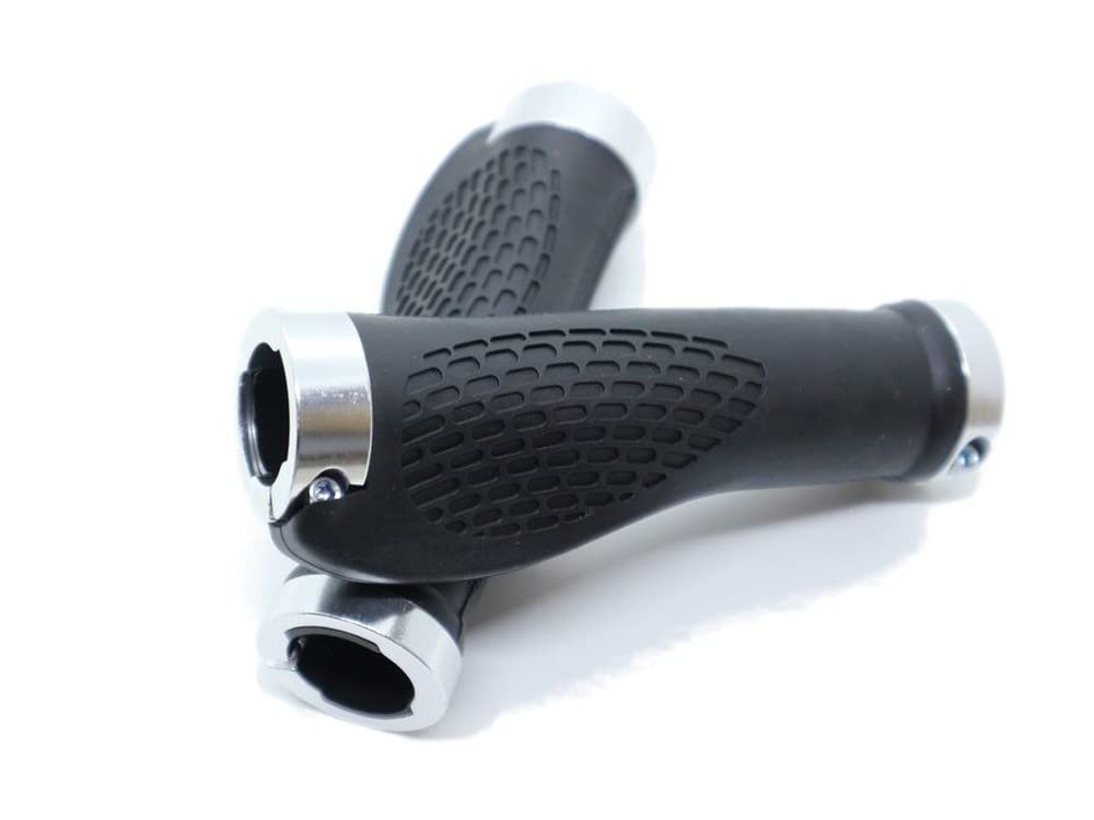 Beatus Ergonomic Handlebar Grips for Mountain Bikes, Left and Right Set, Rubber Grips, Type A (Silver)
