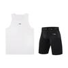 Li Ning Plain Round Neck Sleeveless Vest And Mid Waist Straight Leg Shorts Fitness Suit Men Activewear White Black YVST029-2+YUST013-1