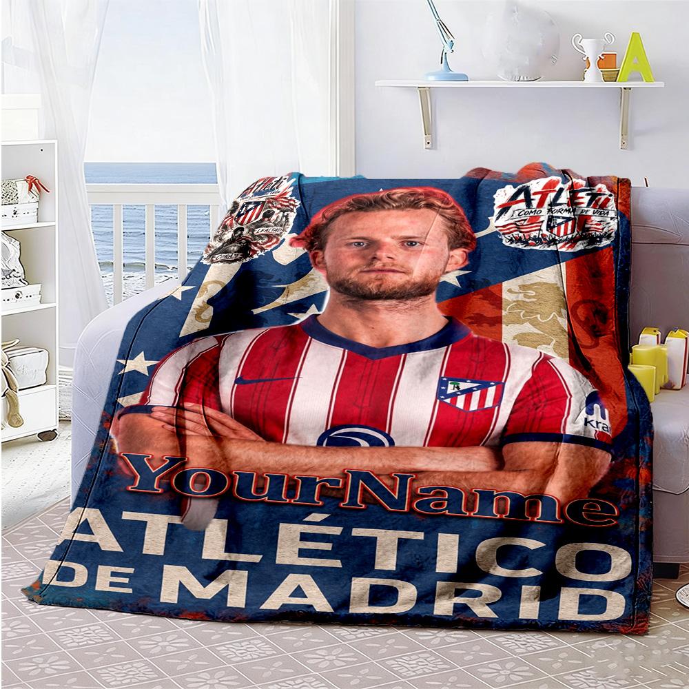 Atletico Madrid Personalized Name Blanket Throw Customizable Blanket Ultra-Soft Throw For Livingroom Sofa Couch Picnics All-Season Use