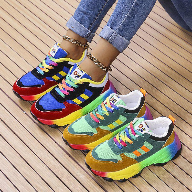 Plus Size Women's Dad Sneakers, Thick Sole, Height-Increasing, Rainbow Trendy, Versatile Mesh Running Shoes (Sizes 35-43)