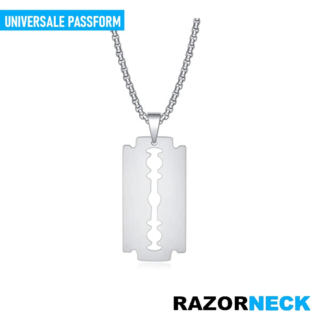 RAZORNECK მამაკაცის სამართებლის ყელსაბამი უჟანგავი ფოლადი სამართებლის პირი ჰიპ ჰოპი ძაღლის ჟეტონი