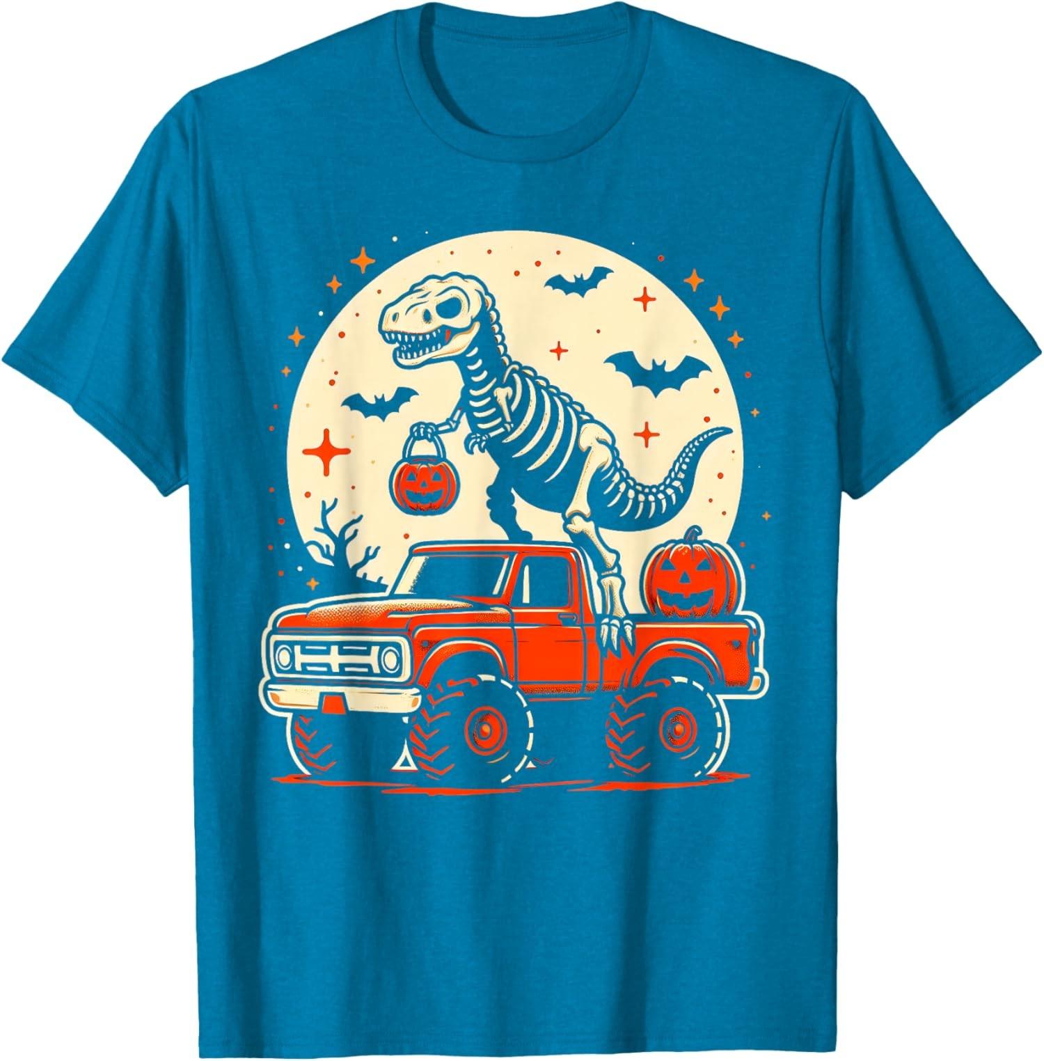 Funny Halloween T Rex Dino Dinosaur Skeleton Funny Unisex T-Shirt S разноцветный