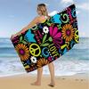 Bohemian Peace Sign Floral Print Beach Towel Quick Dry Absorbent Sandproof Lightweight for Travel Swimming Pool Hippie Style