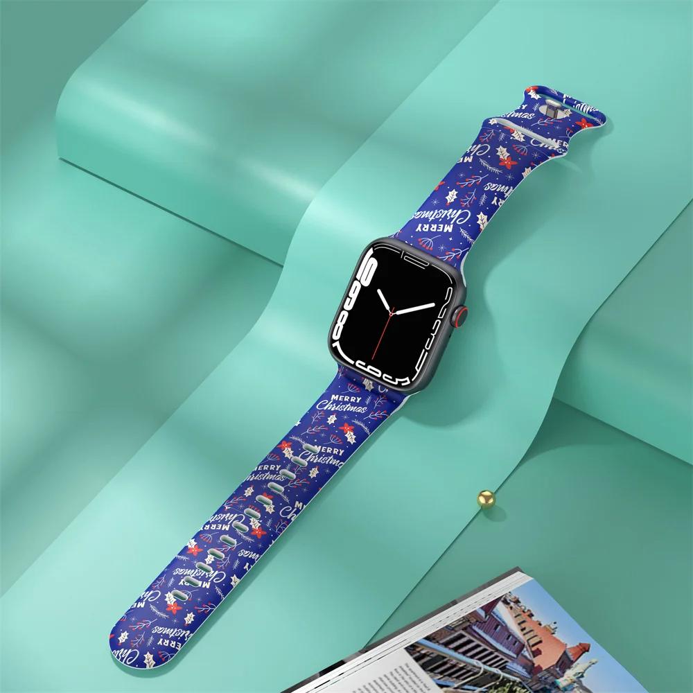 Pentru curele de Crăciun Pentru curea Apple Watch 44mm Ultra 2 49mm 40mm femei Brățară silicon imprimată iWatch Series 9 8 7 6 5 SE 41/45mm