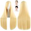 Case Eden Cosplay Perücke, Glatt, Gerade, Lang, 80cm, Milchiges Gold, Helles Gold, Blond, Set aus 2 Perückenkappen
