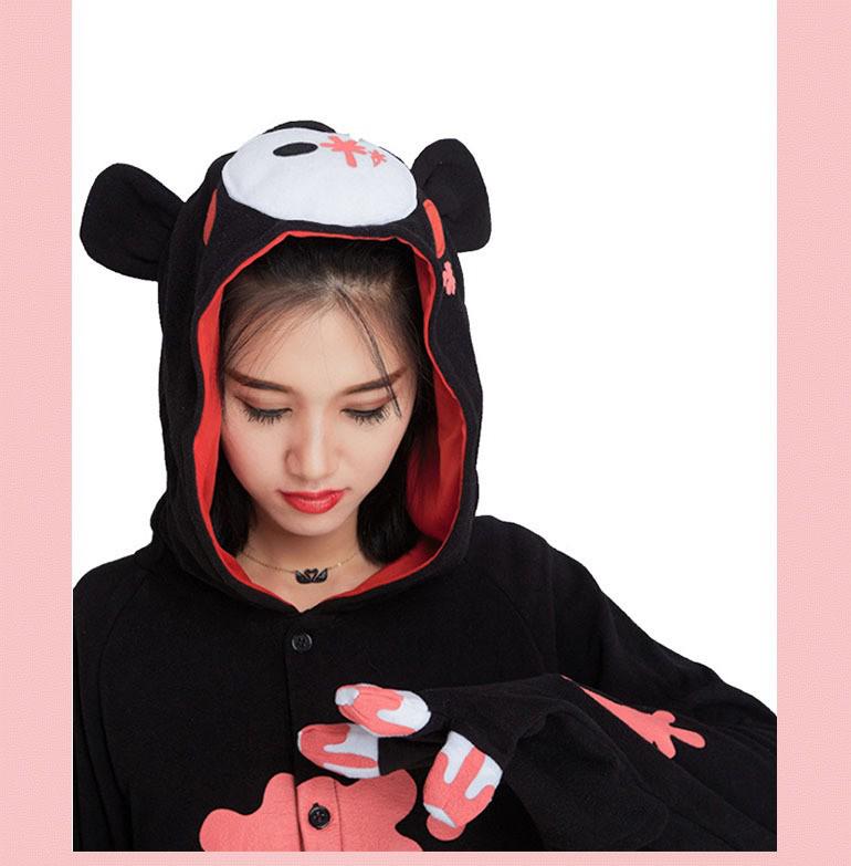 

2022 Fleece Black & White Bear Onesie Pajamas: Simple, Cute, Cartoon Homewear Large