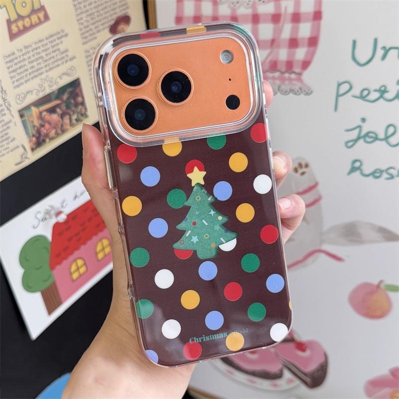 

Korean Trendy Niche INS Brown Polka Dot Christmas Tree Phone Case For iPhone17 Promax Air 16 15 14 13 12 11 Pro XSMax Plus Cover iPhone 15 Pro Max